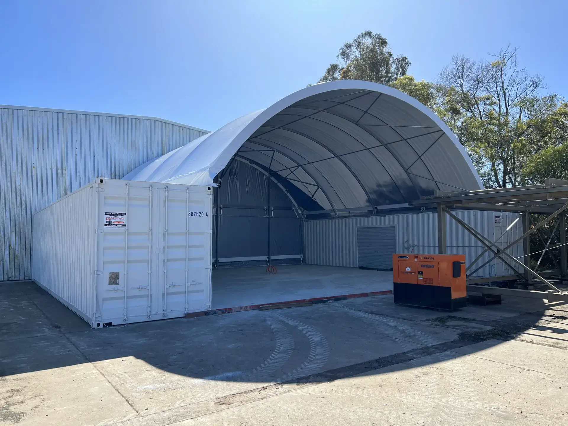 Igloo container with a roller door.