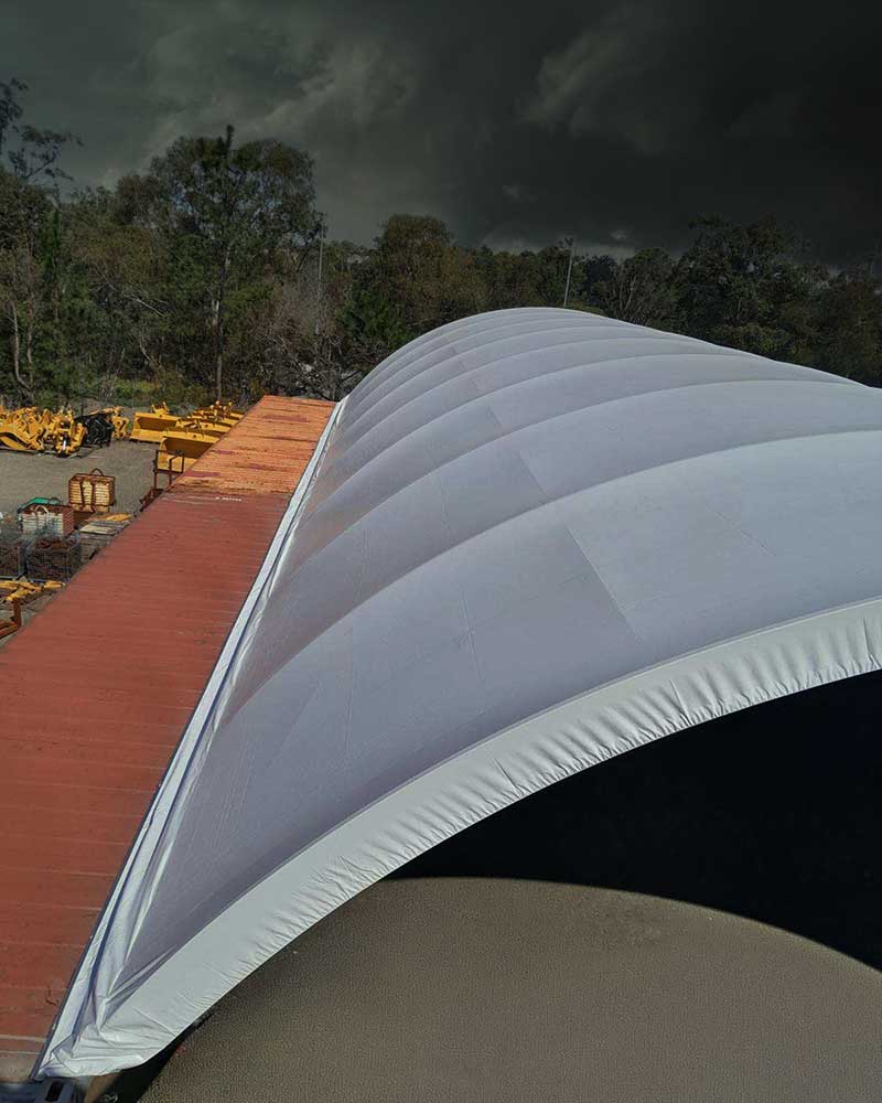 Side view of a container dome in severe thunder storm